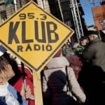 Hungarian demonstrate in support of the  independent radio station 'Klubradio'