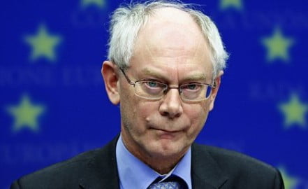 Belgium's PM Van Rompuy arrives at a news conference after being elected EU President during a EU leaders summit in Brussels