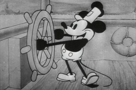 Topolino in una scena di "Steamboat Willie"