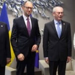 José Manuel Barroso, Arseniy Yatsenyuk, acting Ukrainian Prime Minister, Herman van Rompuy and Catherine Ashton (from left to right)