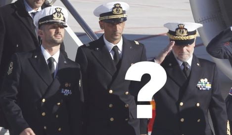 Italian marines Girone and Latorre arrive with Italian Navy Chief of Staff Admiral Mantelli at Ciampino airport in Rome