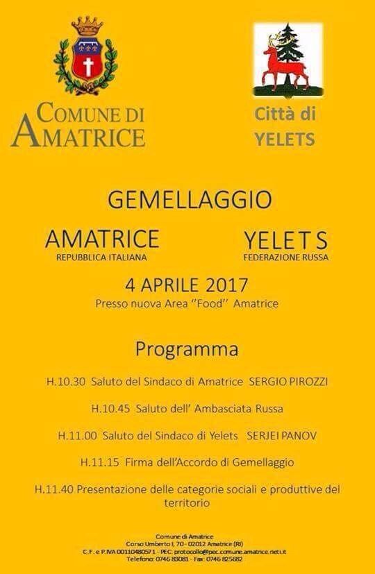 Al via gemellaggio fra Amatrice e Yelets (Federazione Russa) - Imola Oggi