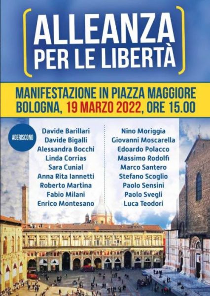Manifestazione del 19 marzo in piazza Maggiore a Bologna