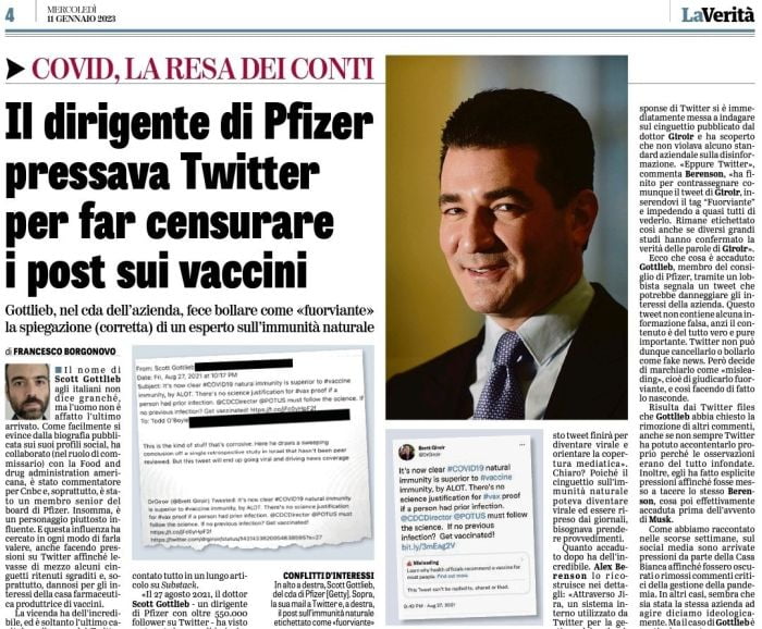 Dirigente Pfizer pressava Twitter per censurare notizie corrette sui
