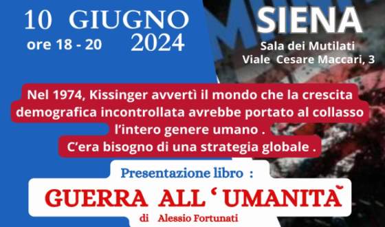 “Guerra all’umanità”, il nuovo libro di Alessio Fortunati: Siena 10 giugno