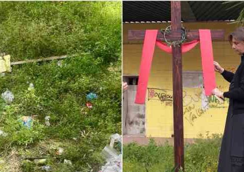 Roma, croce rimossa e gettata tra i rifiuti