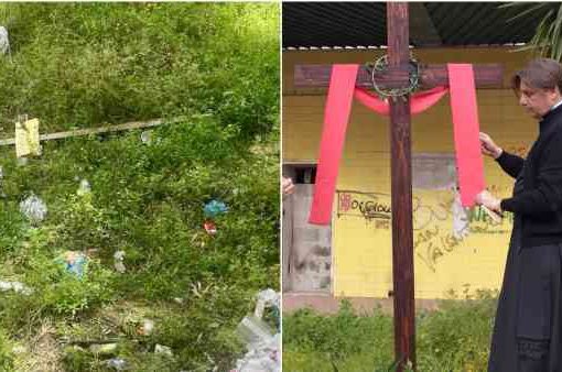 Roma, croce rimossa e gettata tra i rifiuti