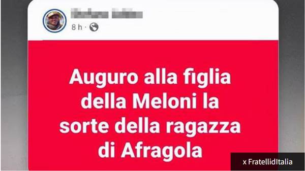 Post shock di un dipendente del Miur contro la figlia della Meloni: ti auguro la sorte della ragazza di Afragola Post shock di un dipendente del Miur contro la figlia della Meloni: ti auguro la sorte della ragazza di Afragola