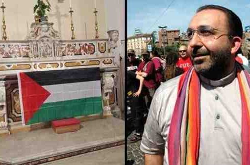 Prete ‘no global’ espone bandiera palestinese sull’altare don Vitaliano Della Sala, parroco a Mercogliano