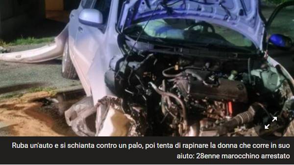 ruba auto e si schianta poi tenta di rapinare la donna che lo soccorre arrestato marocchino