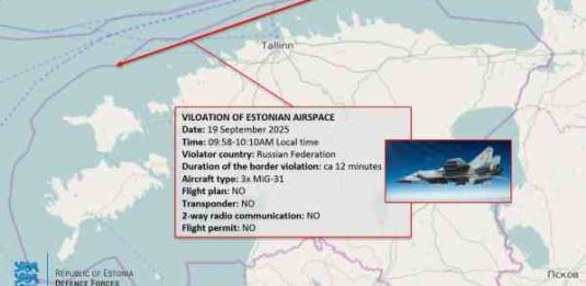 mappa dei MIG russi che violano spazio aereo estone