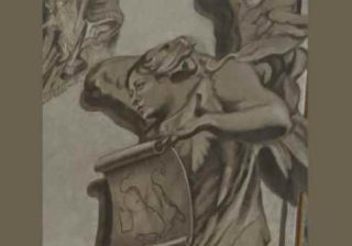 Angelo con volto della Meloni in basilica