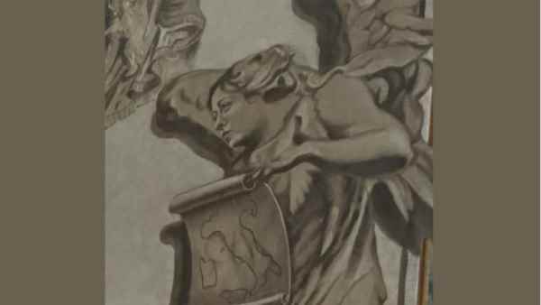 Angelo con volto della Meloni in basilica