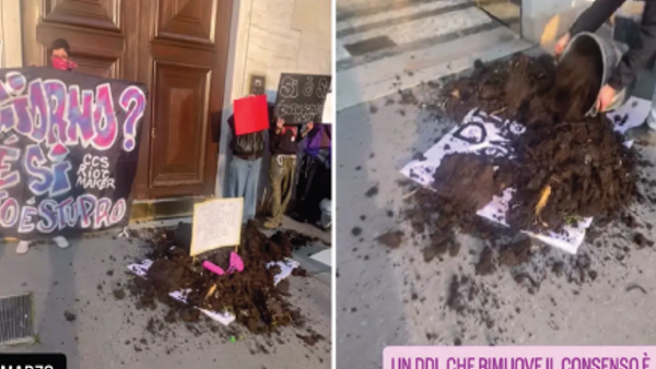 Femministe scaricano letame davanti allo studio della senatrice Bongiorno Femministe scaricano letame davanti allo studio della senatrice Bongiorno